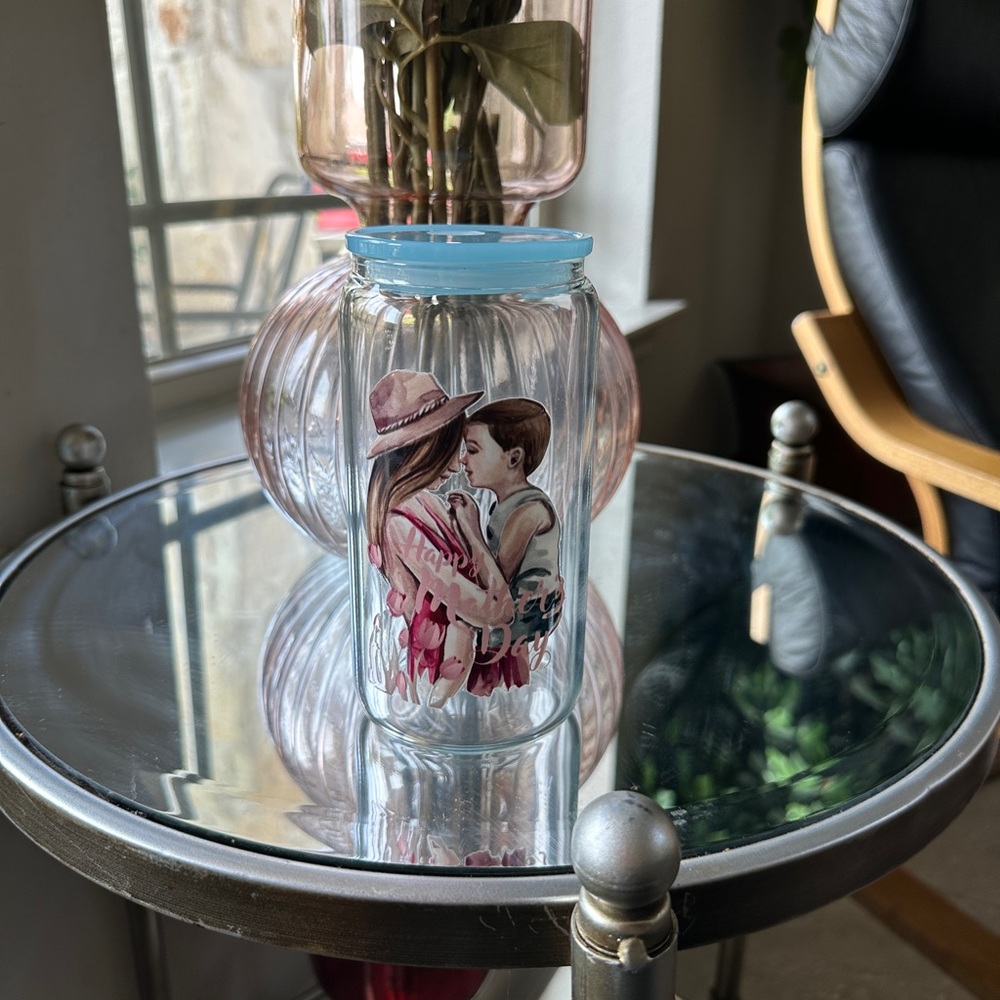 Glass Tumbler Mother and Son happy Mother’s Day..